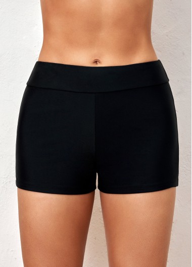 Rosewe Black Elastic Detail High Waisted Swimwear Shorts - S