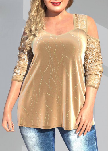 Rosewe Christmas Design Gold Plus Size T Shirt - 1X
