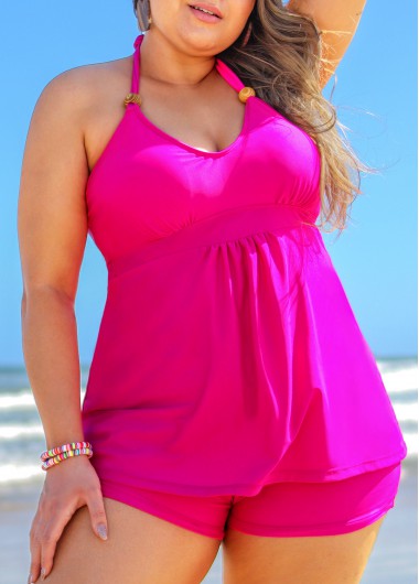 Rosewe Halter Plus Size Rose Red Tankini Set - 3X