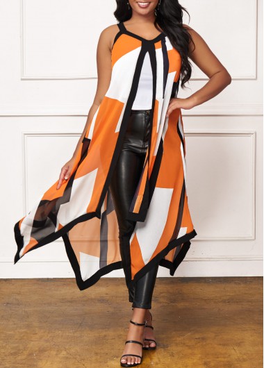 Rosewe Sleeveless Asymmetric Hem Contrast Stitch T Shirt - M