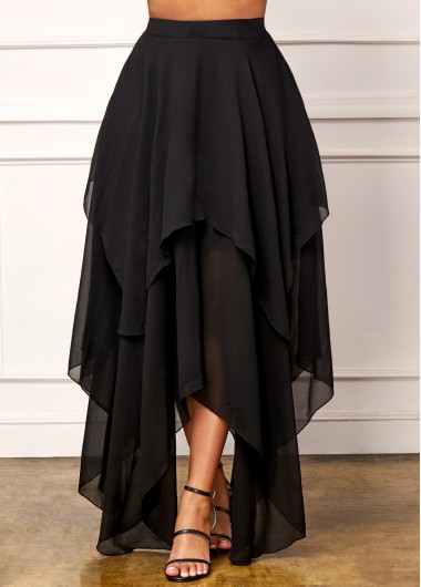 Rosewe Black Asymmetric Hem High Waist Skirt - M