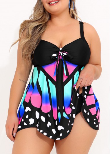 Rosewe Plus Size Bowknot Ombre Swimdress Top - 2X