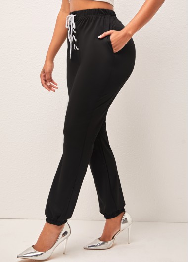 Rosewe High Waisted Lace Up Black Pants - M