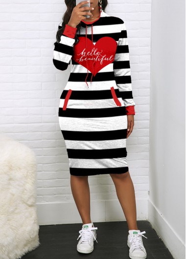 Rosewe Cocktail Party Dress Color Block Heart Print Drawstring Dress - S