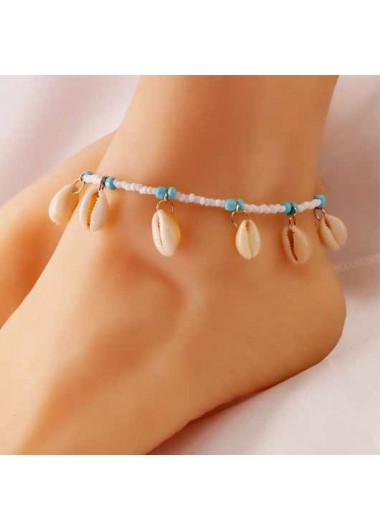 Rosewe Chic Conch Design Blue Beads Detail Anklet - One Size