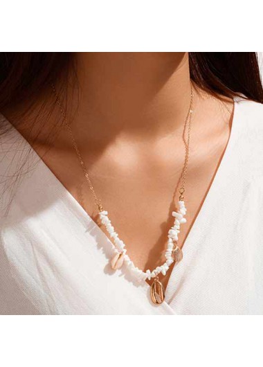 Rosewe Fashion Gravel Shell Metal Detail Gold Necklace - One Size