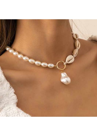 Rosewe Fashion White Pearl Detail Conch Design Necklace - One Size
