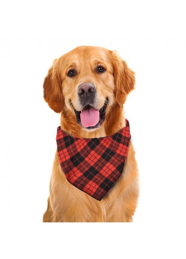 Rosewe Dog Bandanas Red Plaid Cotton Pet Bandana - One Size