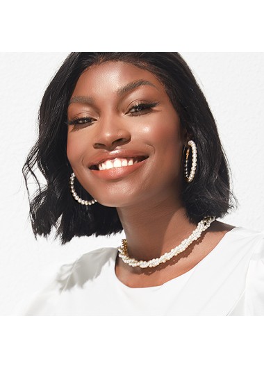 Rosewe Chic Reteo White Pearl Design Circle Shape Earrings - One Size