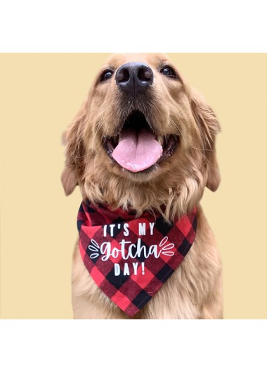 Rosewe Dog Bandanas Red Commemoration Day Plaid Letter Print Pet Bandana - One Size
