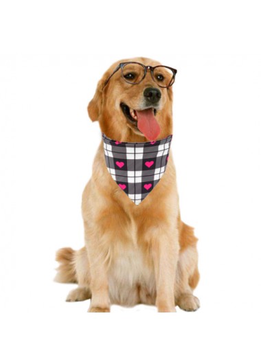 Rosewe Dog Bandanas Heart and Plaid Print Color Block Pet Bandana - One Size