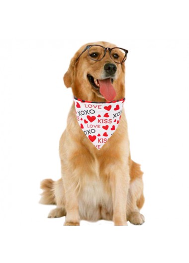 Rosewe Dog Bandanas White Heart and Letter Print Pet Bandana - One Size