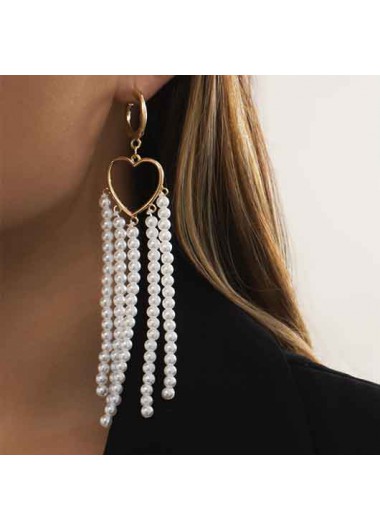 Rosewe Chic Heart Design Pearl Gold Valentines Earrings - One Size