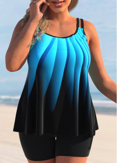 Rosewe Blue Ombre Plus Size Tankini Top - 1X