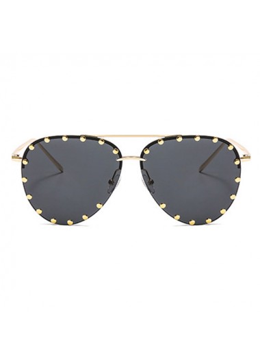 Rosewe Metal Dark Grey Rivet Design Sunglasses - One Size