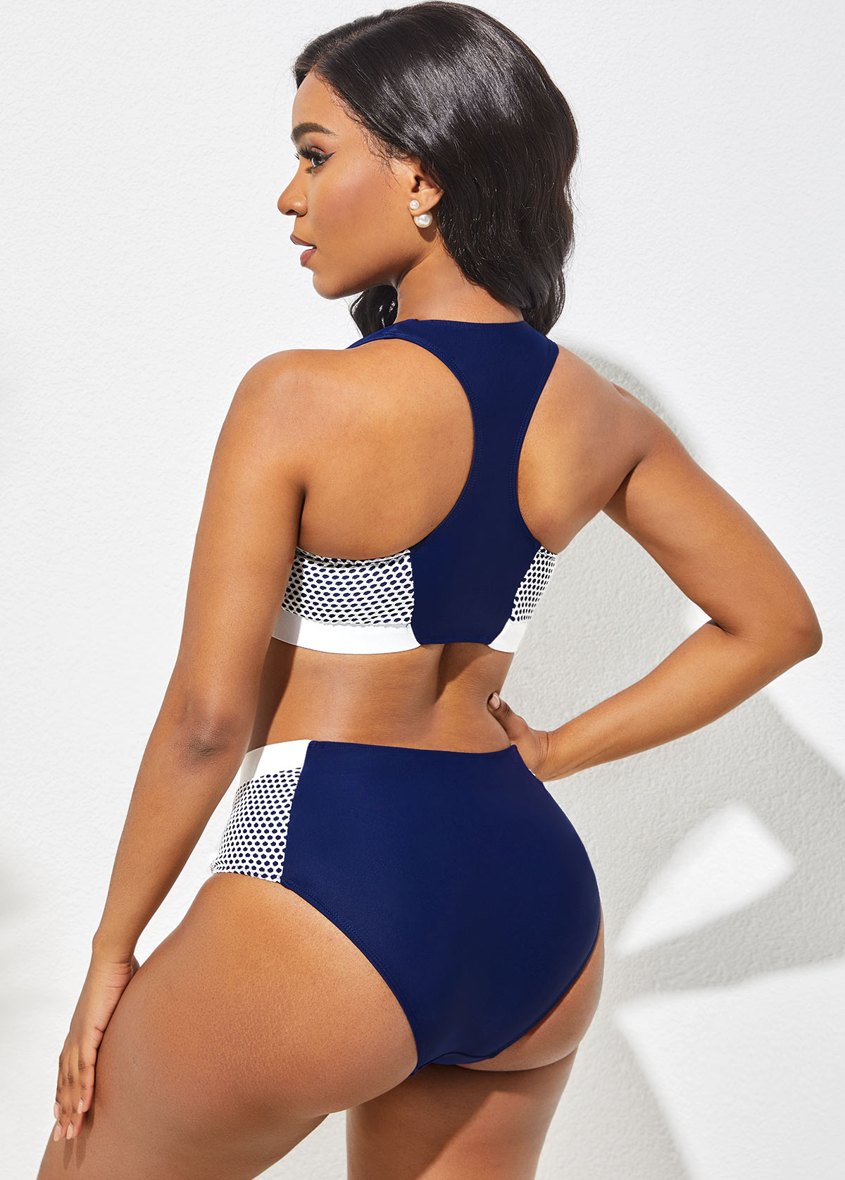 Navy Blue High Waisted Zipper Detail Bikini Set