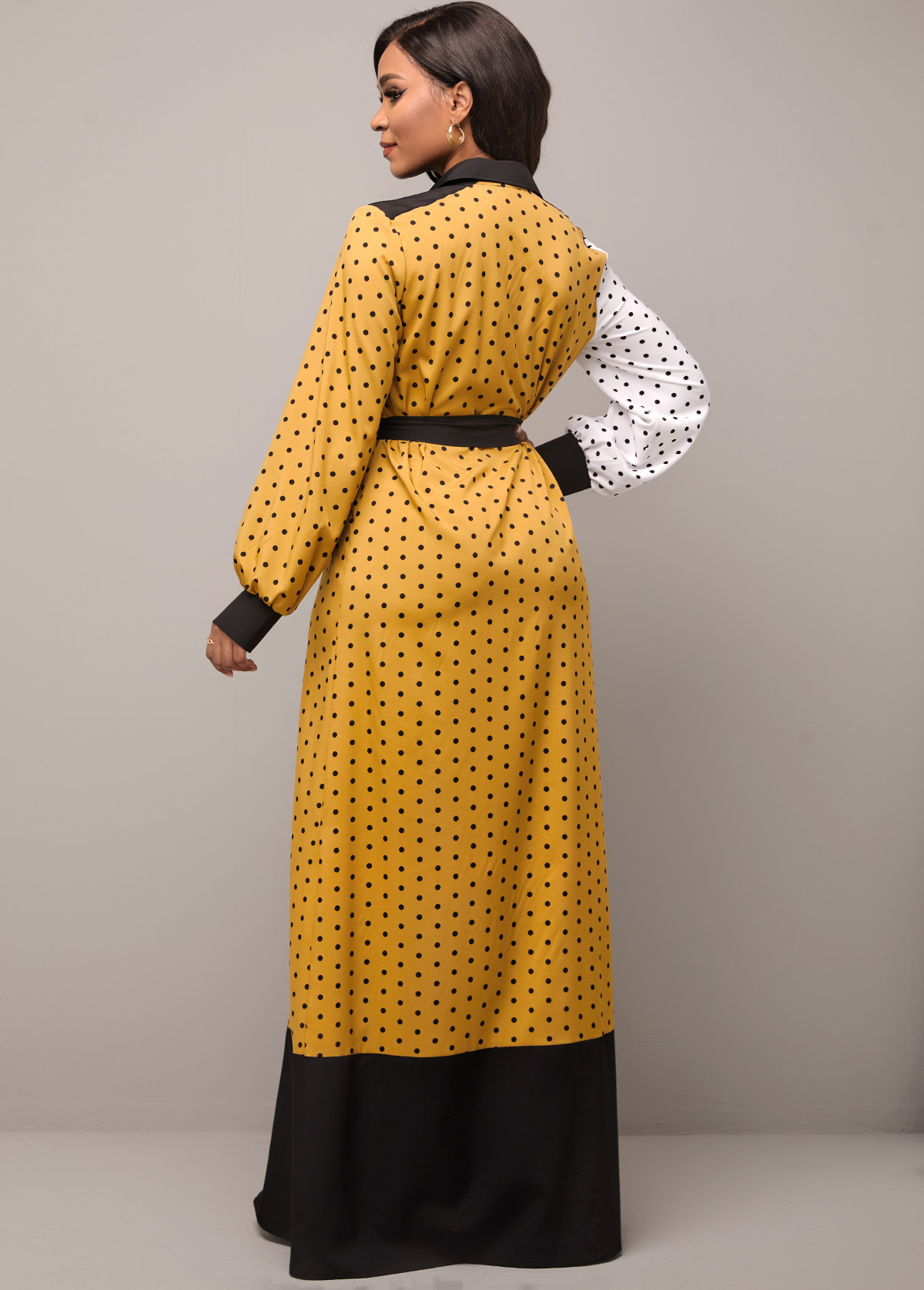 Pocket Polka Dot Color Block Belted Dress