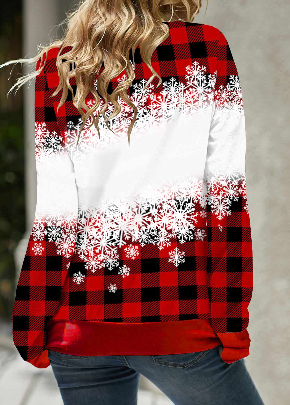 Red Plus Size Drawstring Christmas Print Sweatshirt
