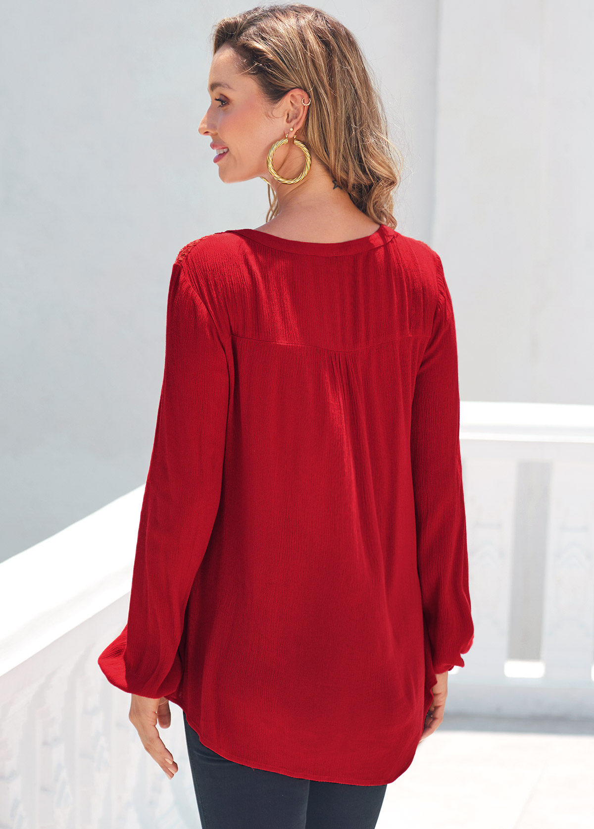 Lace Stitching Red Long Sleeve T Shirt