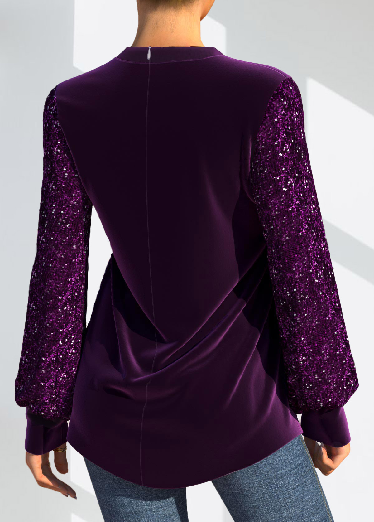 Purple Christmas Design Sequin Velvet Stitching T Shirt