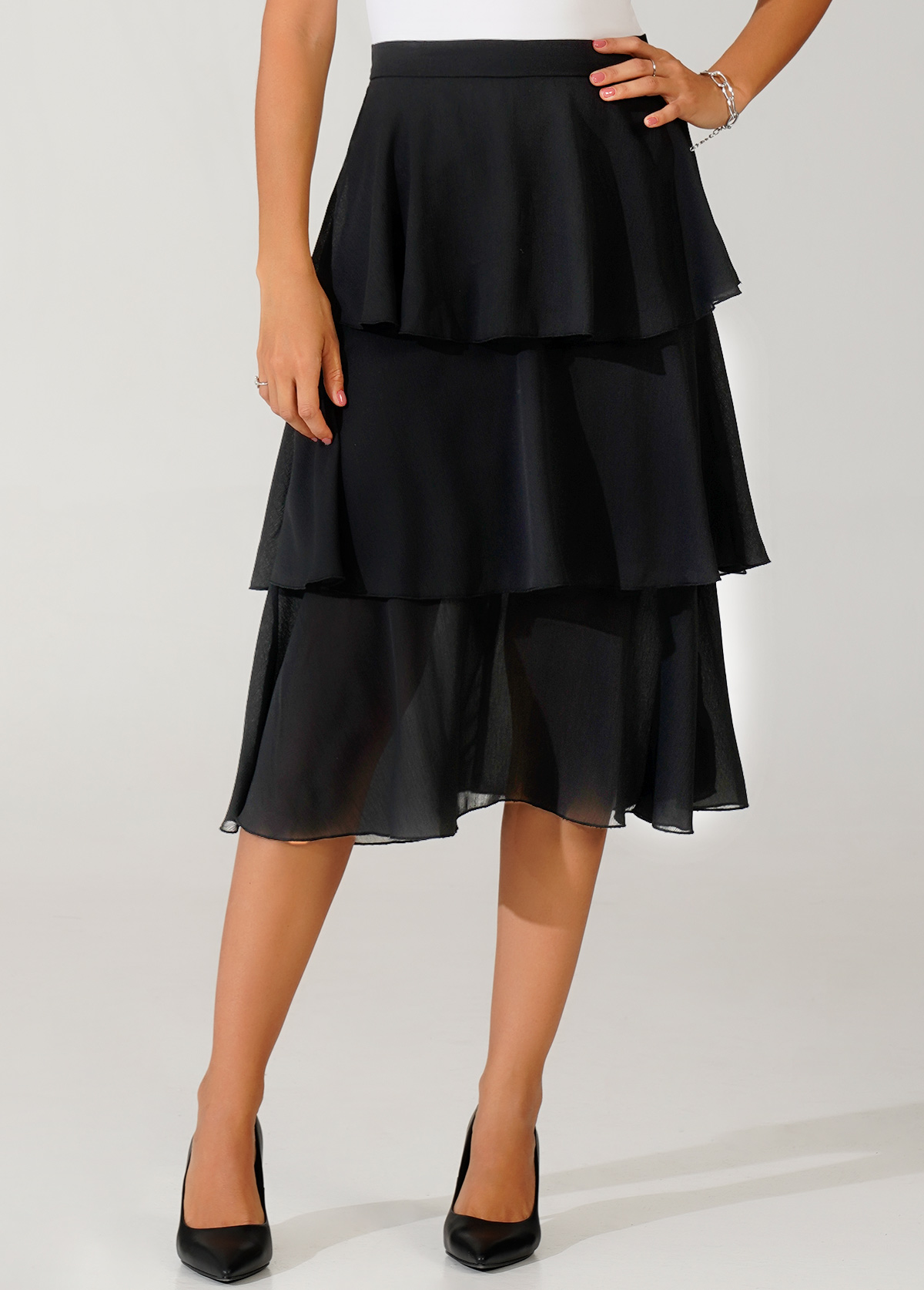 Black Layered Hem High Waist Skirt