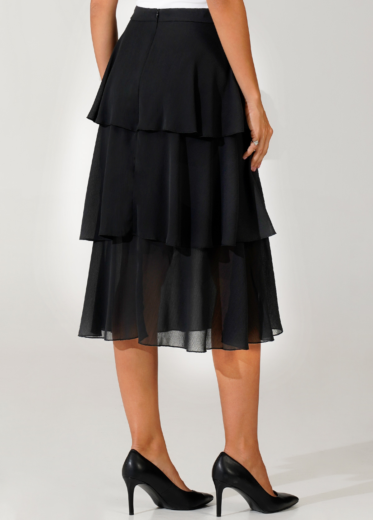 Black Layered Hem High Waist Skirt