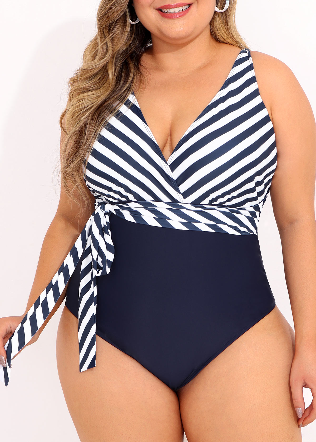 Navy Blue Tie Side Plus Size One Piece Swimwear