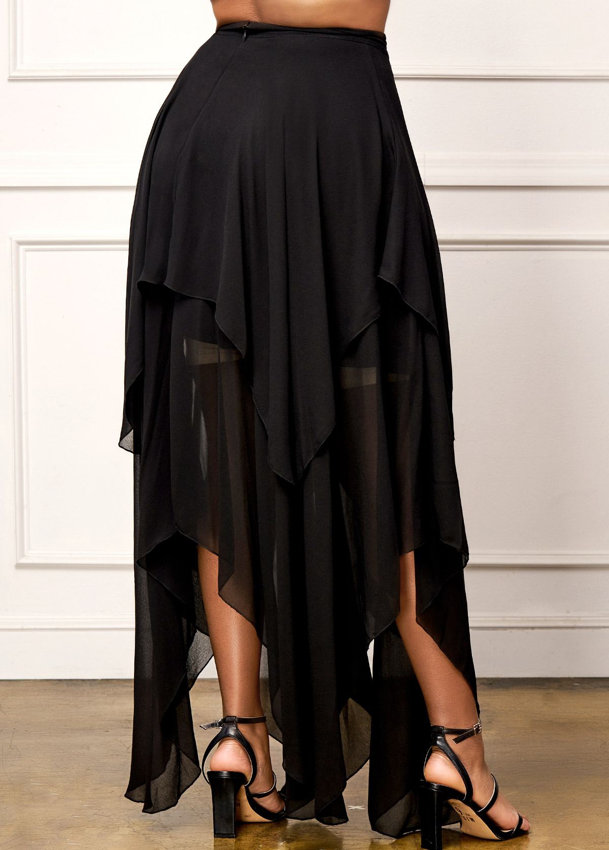 Black Asymmetric Hem High Waist Skirt