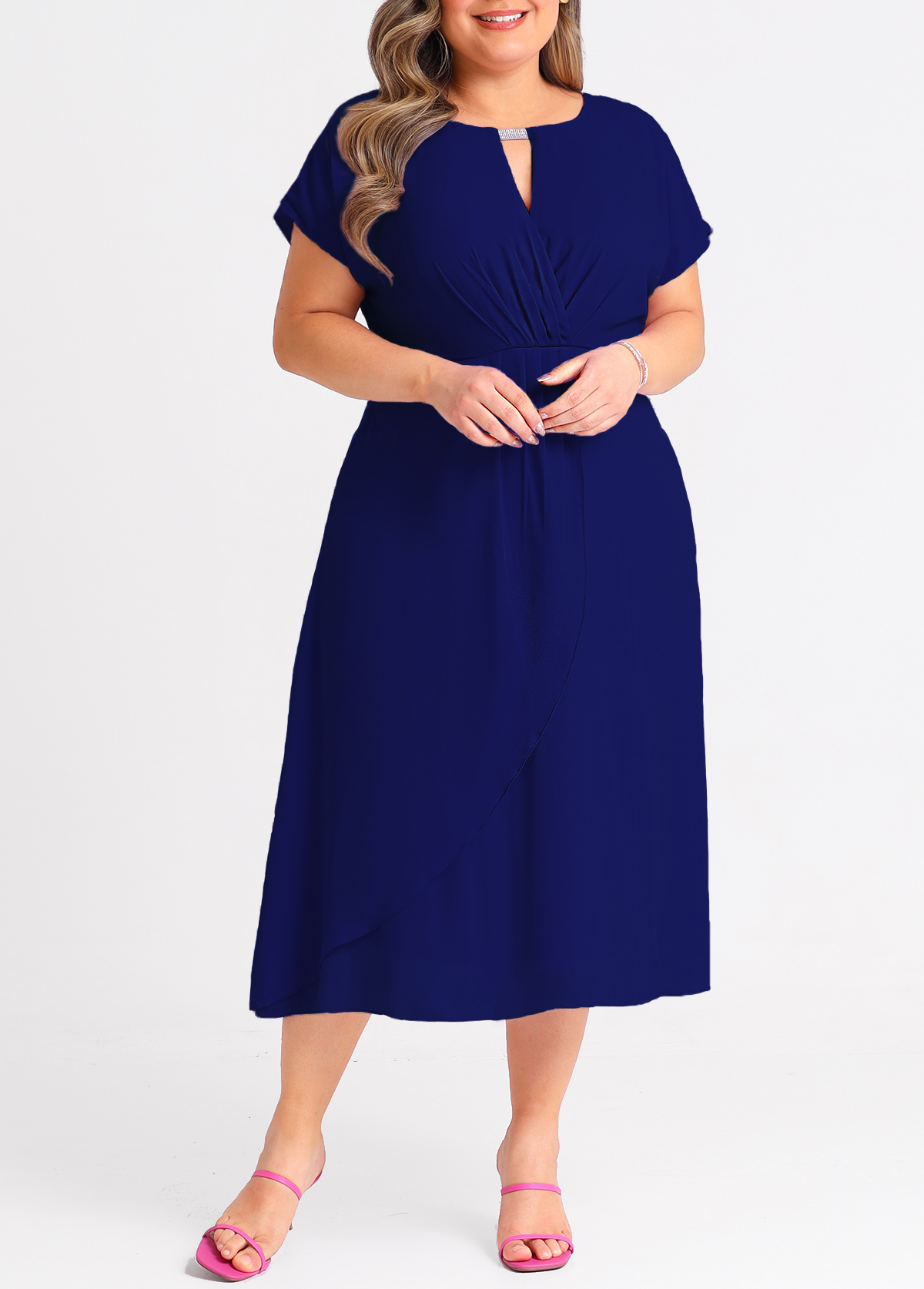Navy Blue Plus Size Short Sleeve Dress