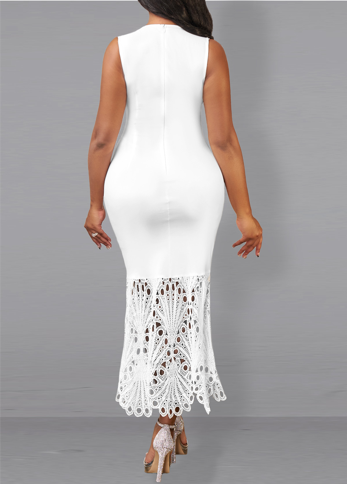Lace Patchwork White Sleeveless Mermaid Dress