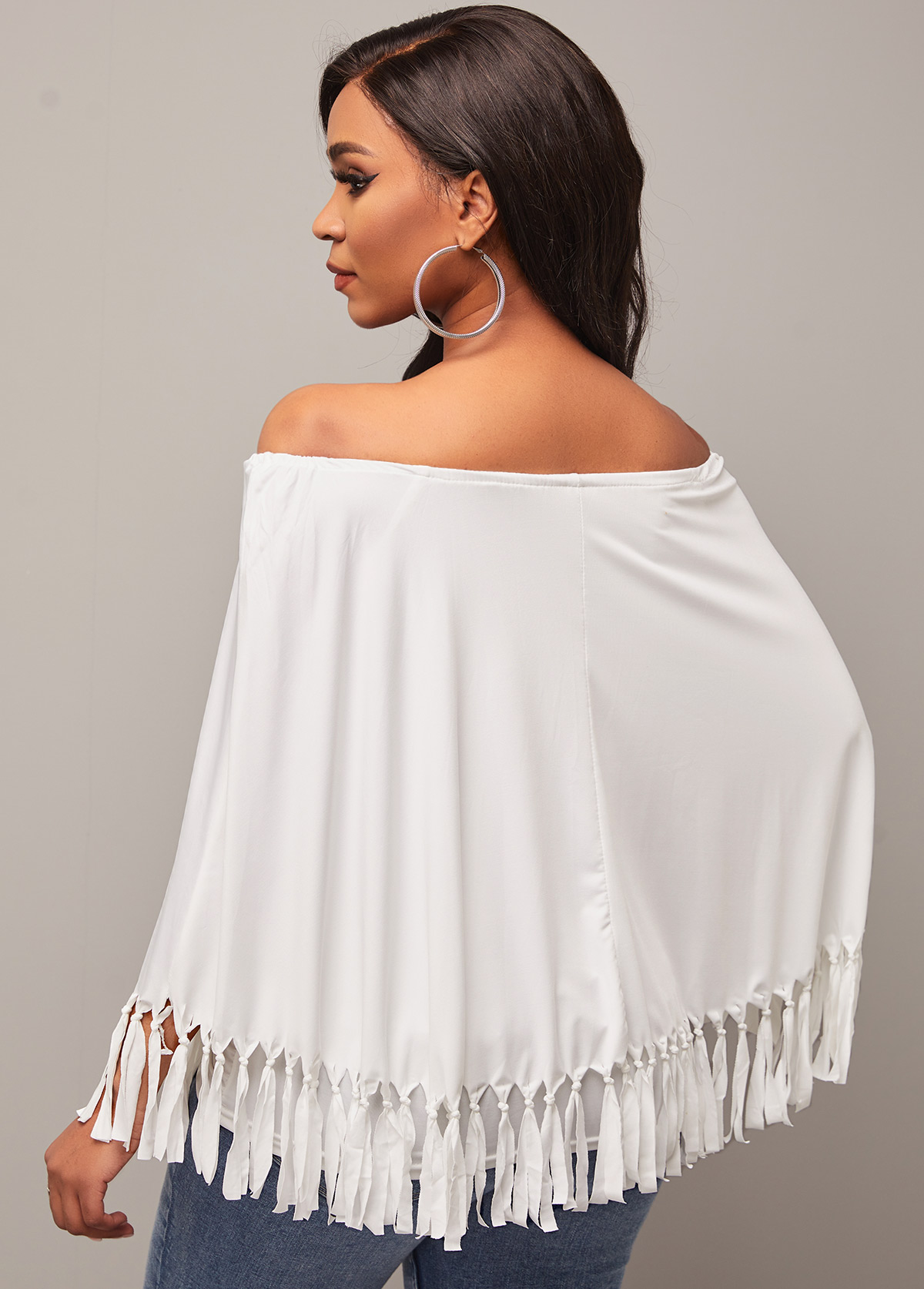 Off Shoulder White Layered Tassel T Shirt