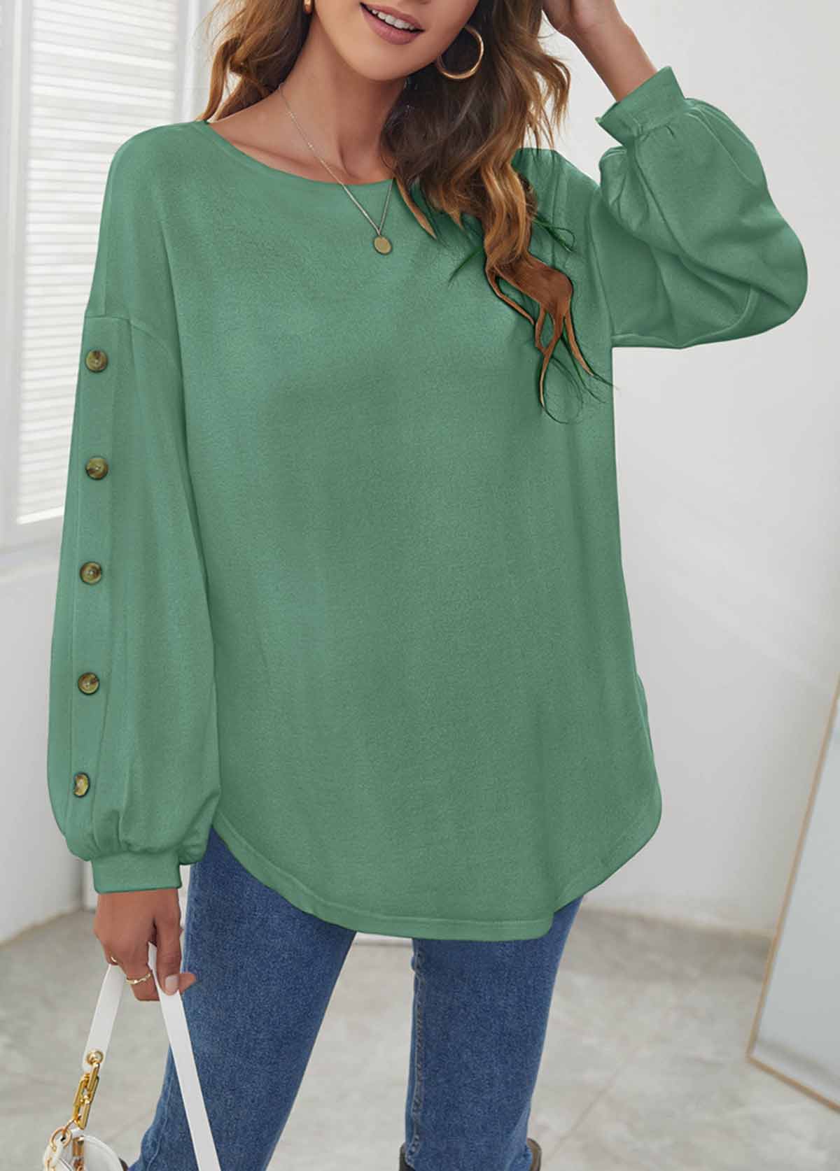 Casual Decor Button Long Sleeve T-Shirt main image 1