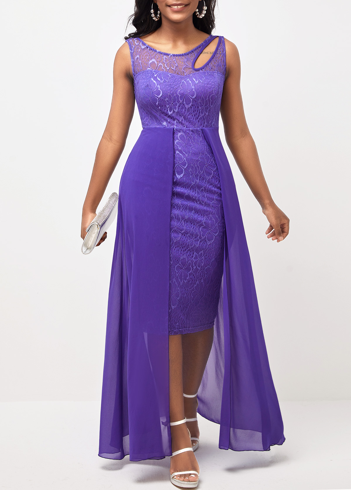 Chiffon Cutout Lace Patchwork Lavender Dress