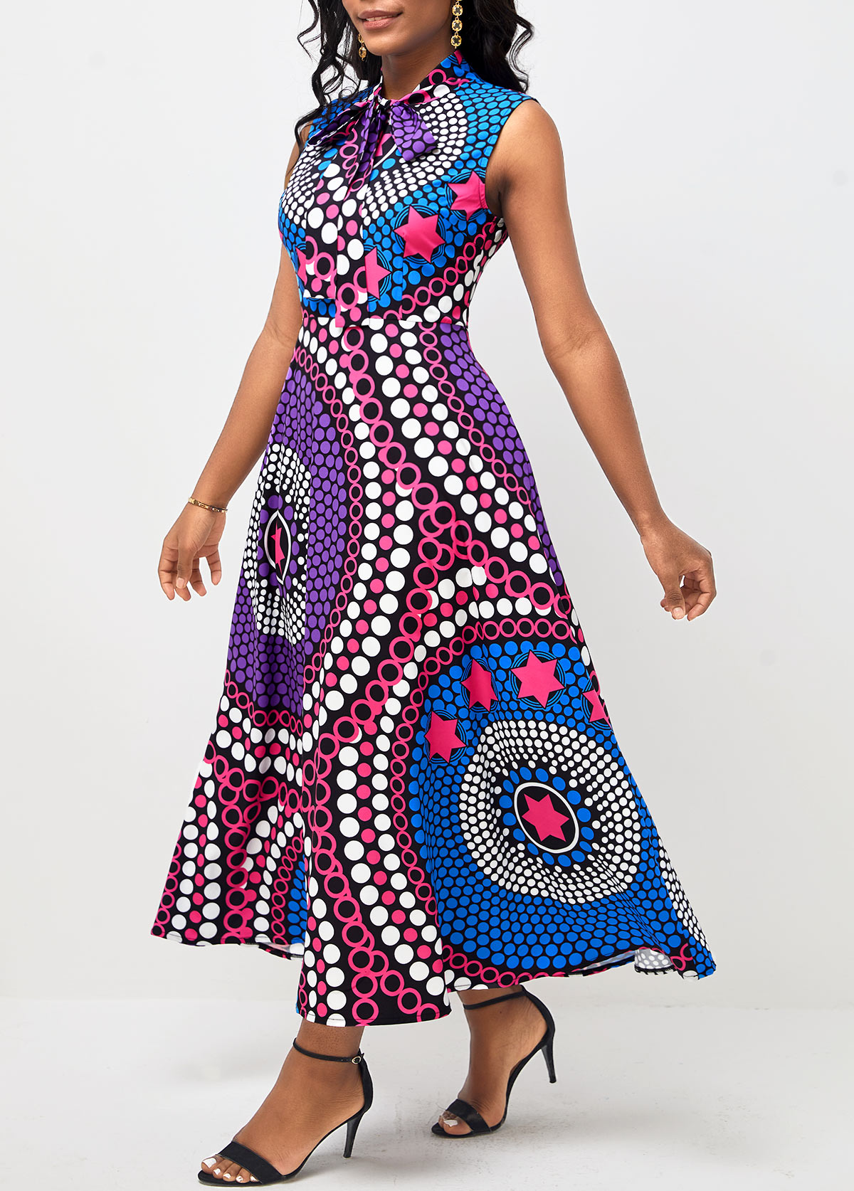 Multi Color Tribal Print Double Side Pockets Dress
