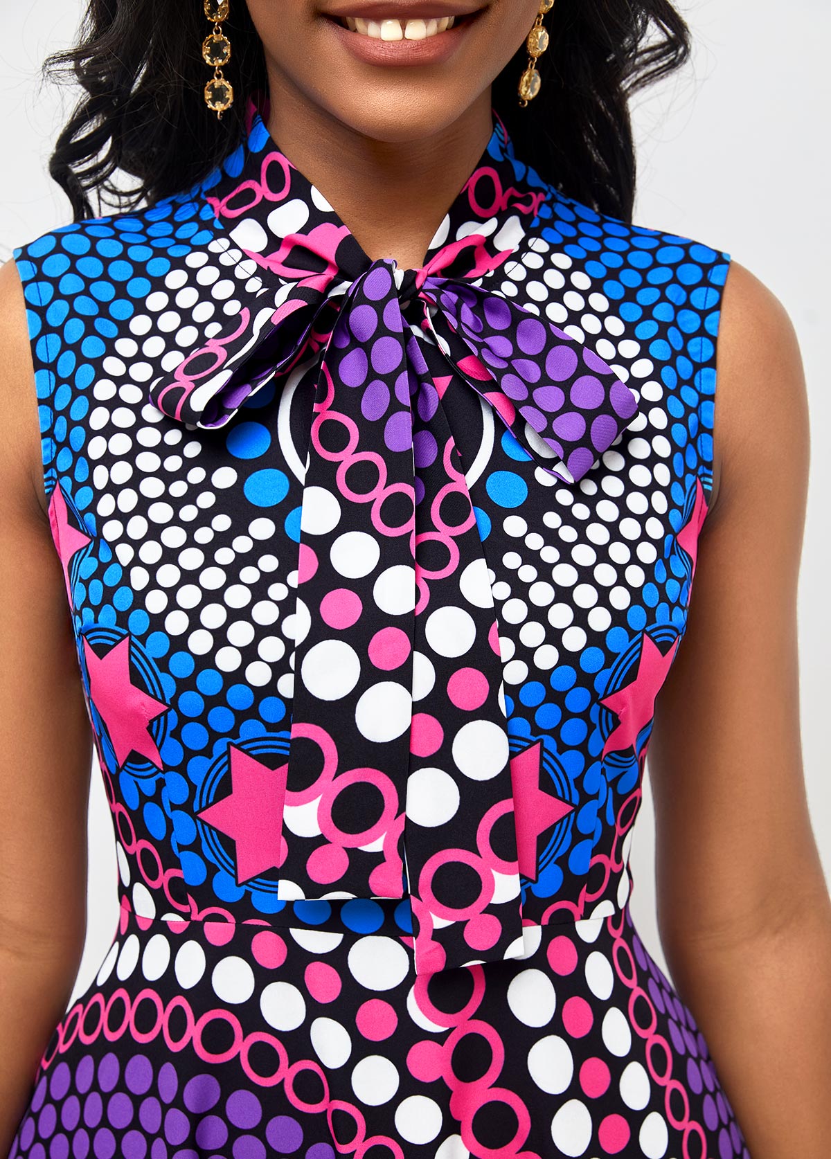 Multi Color Tribal Print Double Side Pockets Dress
