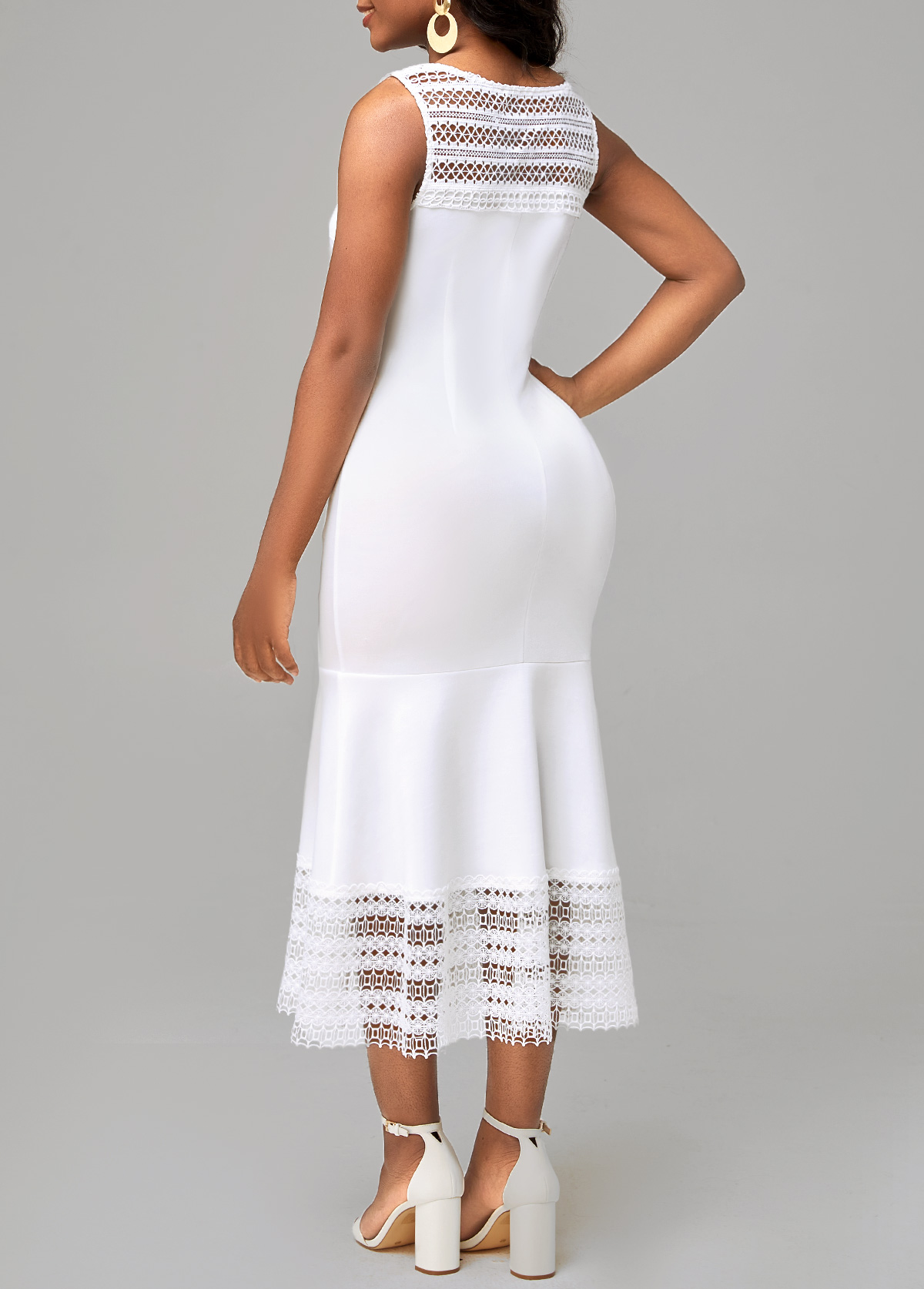 White Lace Patchwork Sleeveless Mermaid Dress