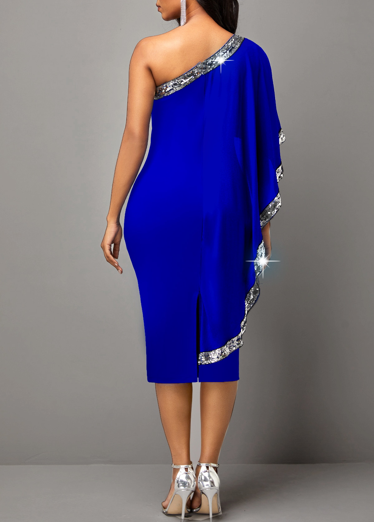Skew Neck Royal Blue Sequin Dress