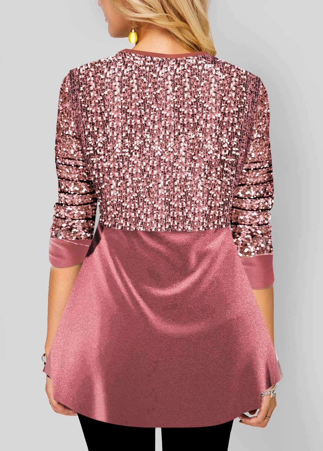 Valentines Sequin Pink Velvet Stitching Blouse