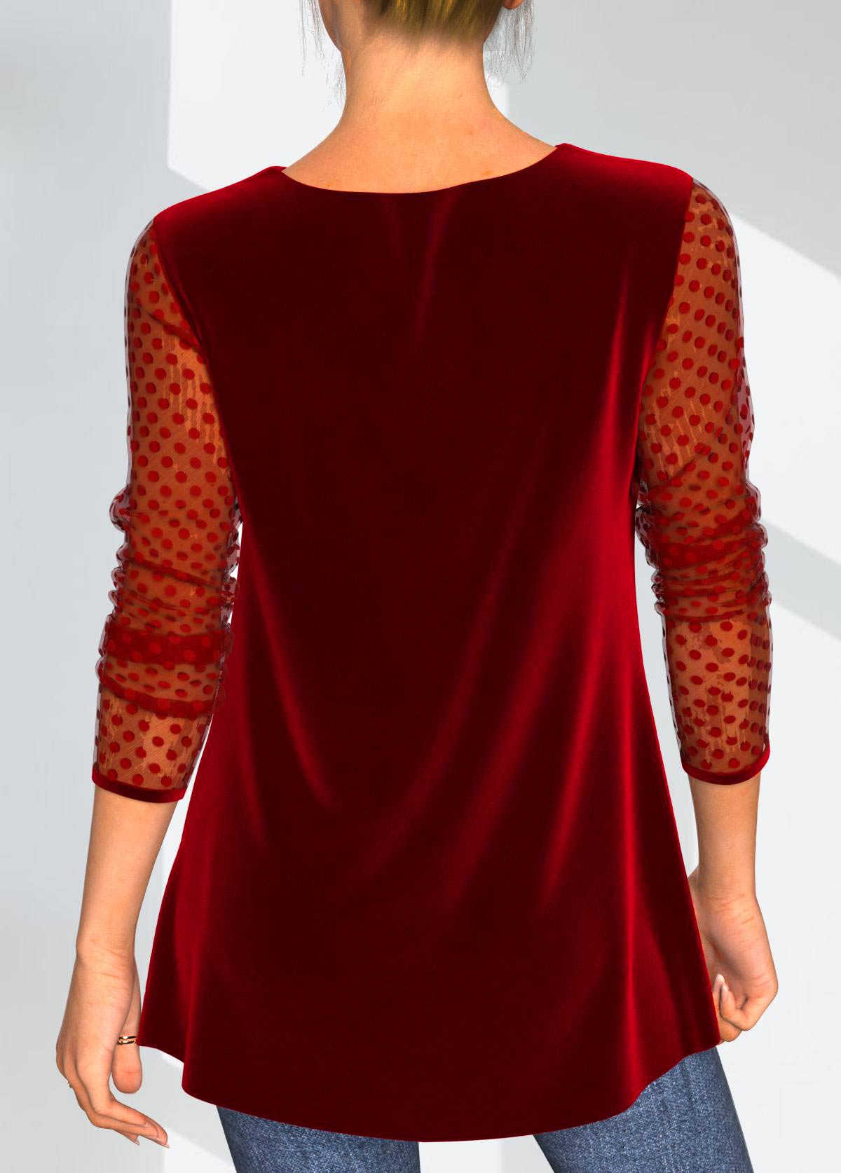 Velvet Stitching Valentines Polka Dot Red T Shirt