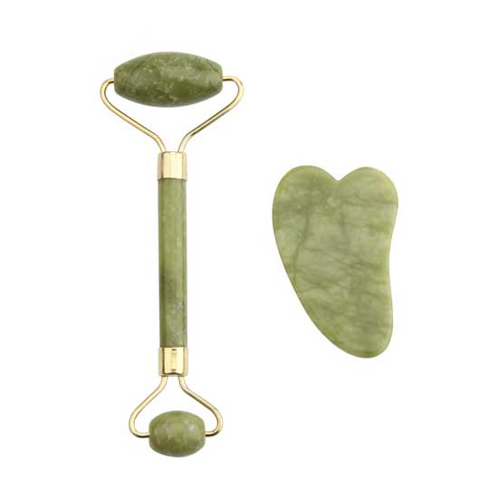Green Metal Facial Roller and Scrapping Plate