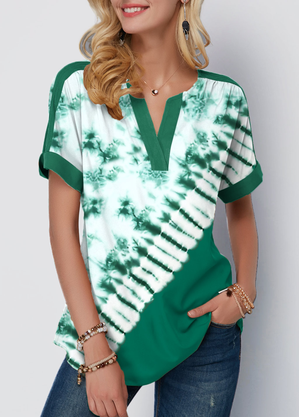 Patricks Day Tie Dye Print Green T Shirt