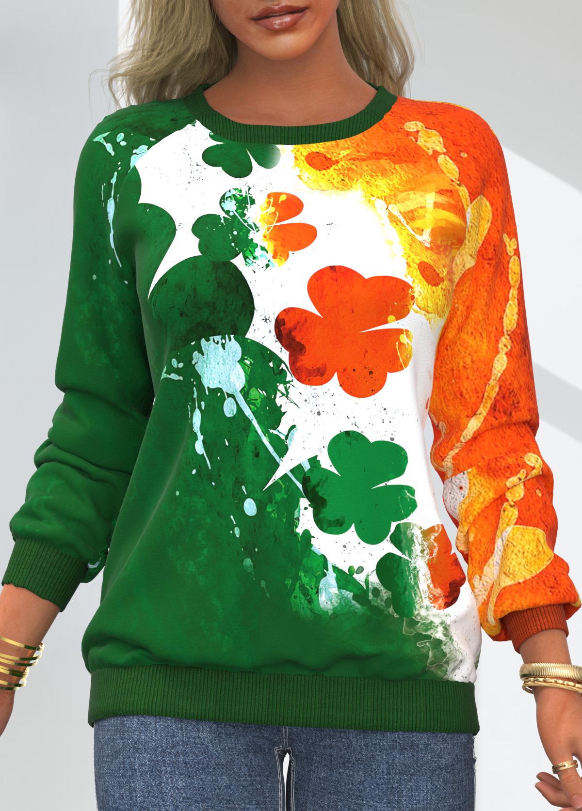 Four Leaf Clover Color Block Patricks Day Sweatshirt