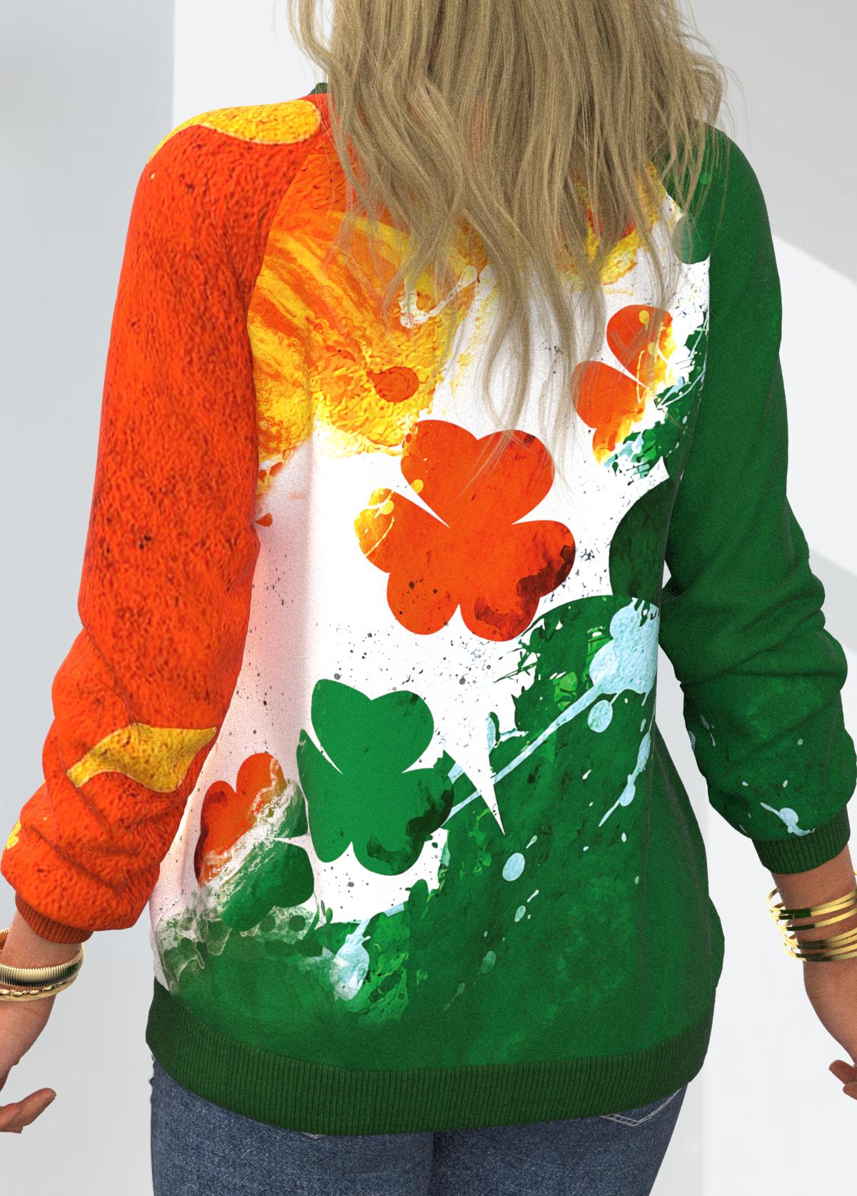Four Leaf Clover Color Block Patricks Day Sweatshirt
