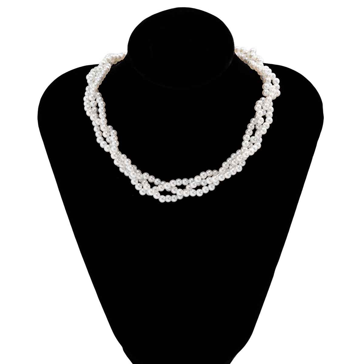 Valentines White Pearl Design Braided Necklace