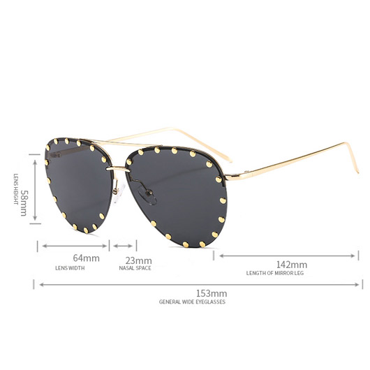 Metal Dark Grey Rivet Design Sunglasses