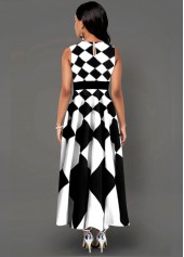 Sleeveless Geometric Print Side Poclket Maxi Dress
