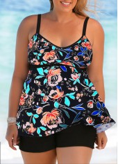 Floral Print Spaghetti Strap Plus Size Swimdress and Shorts