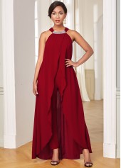 Overlay Embellished Neck Chiffon Sleeveless Jumpsuit