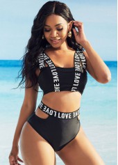 Letter Print High Waisted Bikini Set