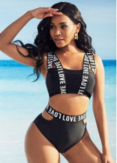 Letter Print High Waisted Bikini Set